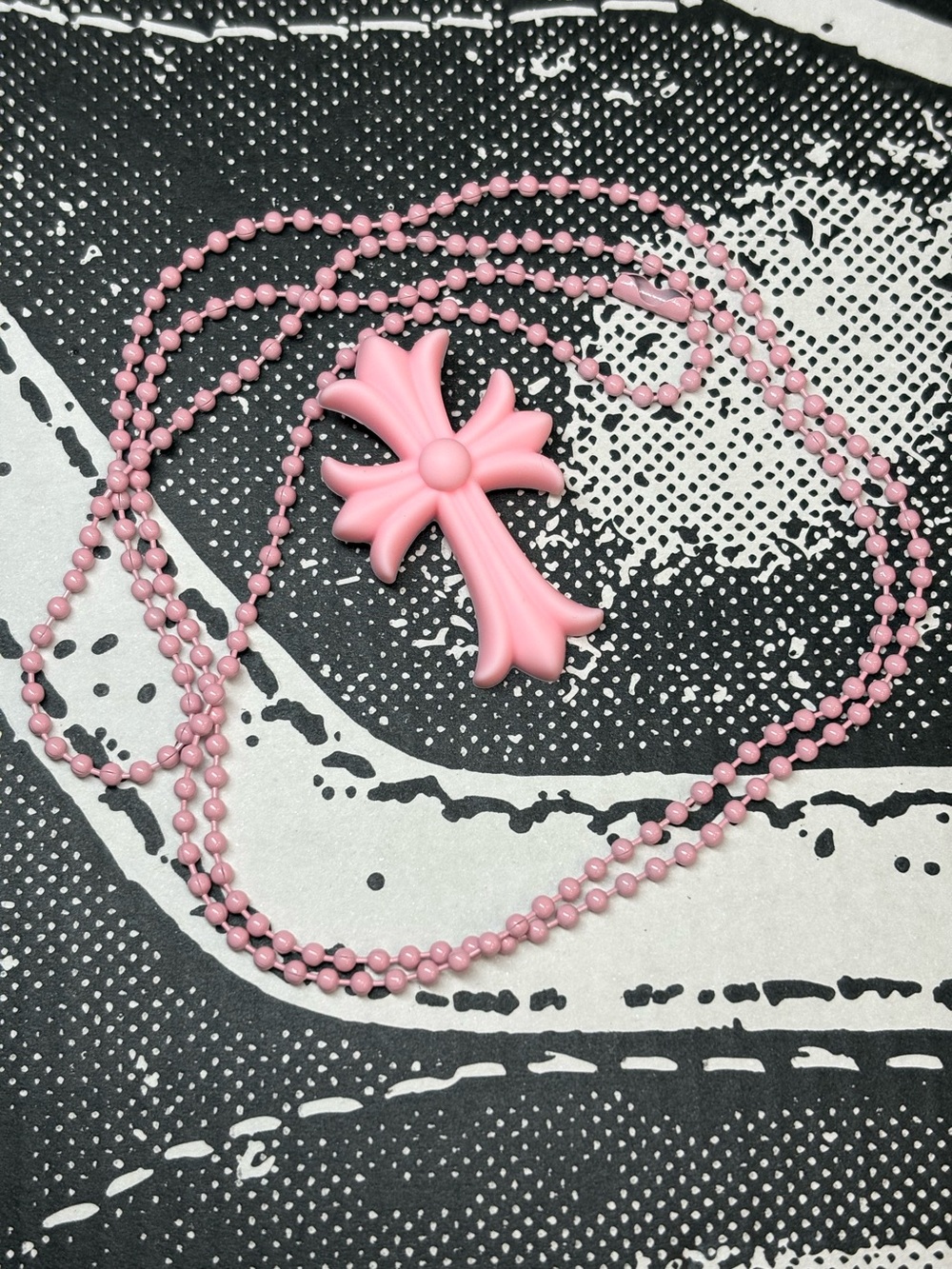 Silicone Pink Cross Pendant Necklace - Cute Beaded Accessory